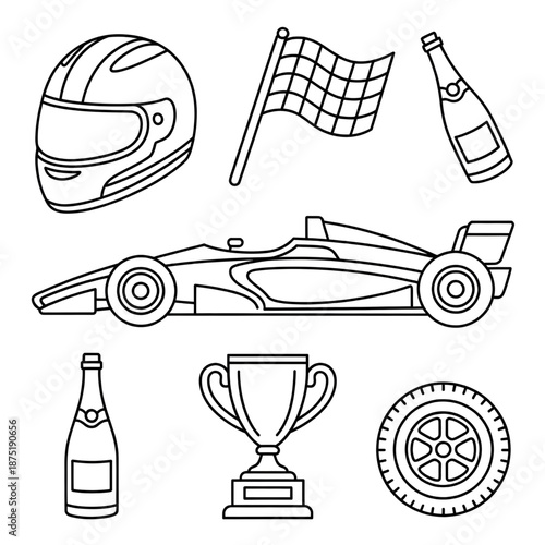 Racing Car Coloring Page Vector Illustration for Kids and Adults