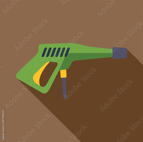 Green pressure washer tool in flat design style with long shadow