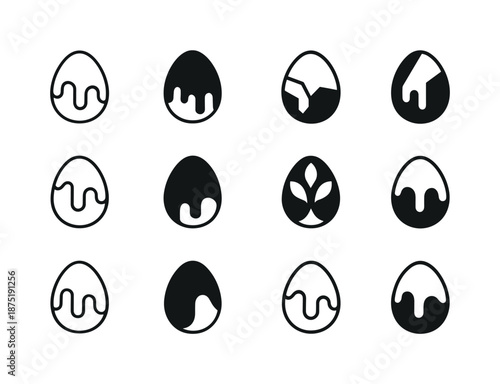 Colorful Egg Icons. Painting eggs. Icon set. Set Logo of Painting eggs: egg with dripping paint. harmonious logo variations of the same emblematic concept,