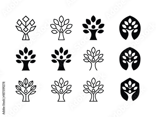 Integrity Logo Variations. Integrity in Leadership. Icon set. Set Logo of Integrity in Leadership: tree of values. harmonious logo variations of the same