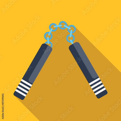 Nunchaku flat design icon symbolizing martial arts and traditional asian fighting