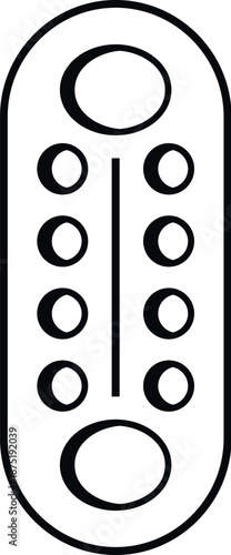 Outline drawing depicting a traditional pai gow chinese domino tile for gambling