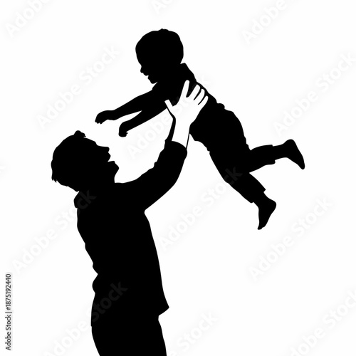 This silhouette illustration captures a touching moment between a father and child, symbolizing love, joy, and the strong bond shared in familial relationships.