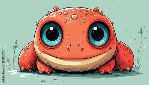 Adorable Cartoon Orange Frog with Big Blue Eyes and a Sweet Smile.