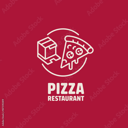 This clean and modern logo design for a pizza restaurant features a slice of pizza and a delivery box, perfectly conveying the essence of delicious food and convenient service.