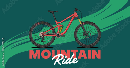 This image features a sleek mountain bike against a bold, vibrant background, emphasizing modern design and outdoor adventure concepts in cycling.