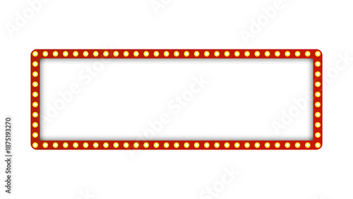 Photos Red frame gold border light glow retro advertising sign on white background