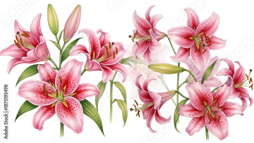 lillies drawing pink watercolor flowers botanical floral blooming png