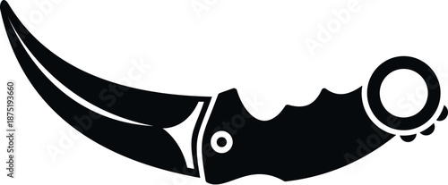 Karambit knife silhouette presenting a sharp blade, curved design, and a security ring