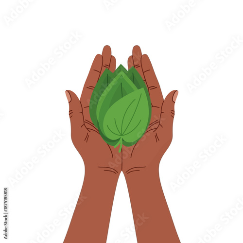 Embracing the rich heritage of Sinhala traditional Awurudu in Sri Lanka with hands gently holding vibrant green leaves, symbolizing new beginnings and cultural offerings