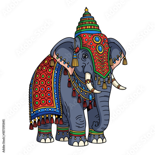 Colorful illustration of a decorated elephant, symbolizing Sinhala traditional Awurudu in Sri Lanka