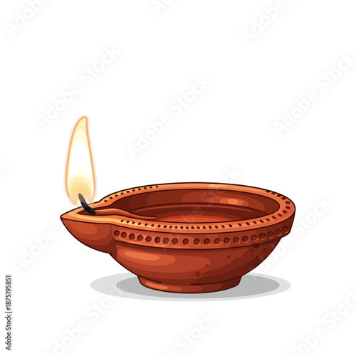 Vibrant illustration of a traditional Sinhala Awurudu oil lamp, a glowing clay diya, symbolizing light, prosperity, and cultural celebrations in Sri Lanka