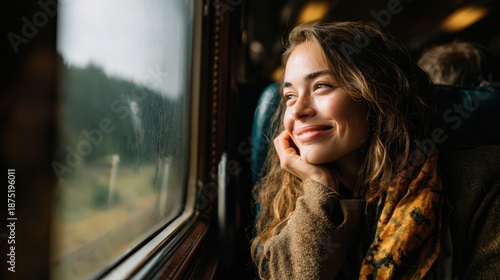 Contemplative woman on train journey scenic view portrait photography tranquil environment side profile travel experience