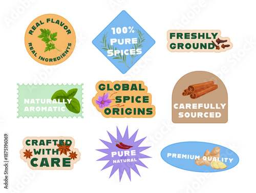 Stickering spices with designs that highlight their quality and origin in a bright and colorful layout