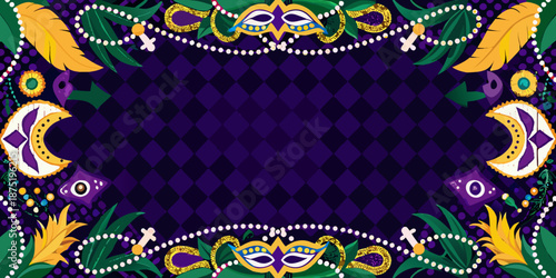 vibrant mardi gras mask and floral pattern design