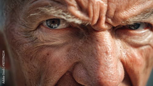 Confrontation expression of an elderly man urban setting portrait photography intense mood close-up resilience