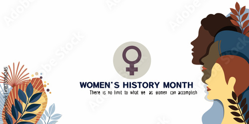 women s history month celebration with diverse women and floral designs