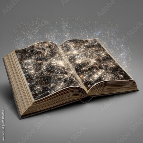 Open Book With Pages Transforming Into Cosmic Stardust