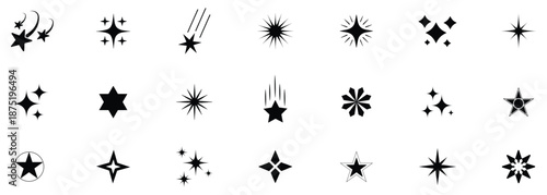 Star icon. Stars in modern simple flat style. Stars collection. Star vector icons. Black set of Stars, isolated on transparent background.