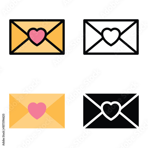 Love Message Envelope Icon with Heart, Suitable For Mobile Apps, Web Apps And Print Media. Multiple Style Icons, 