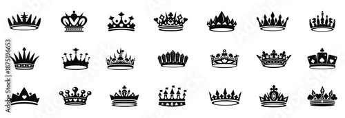 Crown icon set. Royal crown symbol collection. line crown icon. vector illustration.