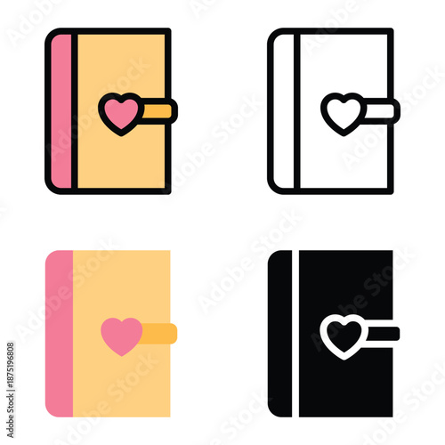 Love Diary Journal Icon with Heart, Suitable For Mobile Apps, Web Apps And Print Media. Multiple Style Icons, 