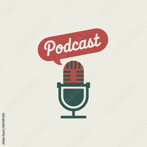 A minimalist microphone illustration is featured within a speech bubble labeled 'Podcast', representing the growing popularity of audio content and communication channels.