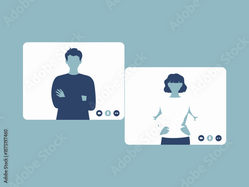 This illustration portrays a virtual meeting between two characters, highlighting the importance of communication, connection, and collaboration in today's digital age.
