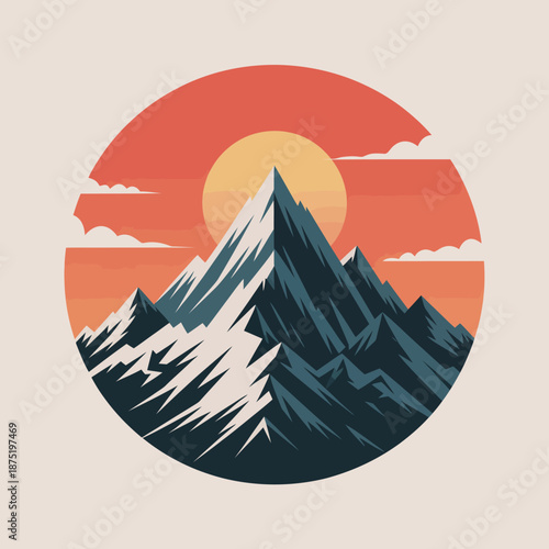 A stunning mountain landscape featuring towering peaks, distinct textures, and a beautiful warm sunset that evokes feelings of tranquility and adventure in nature's grandeur.