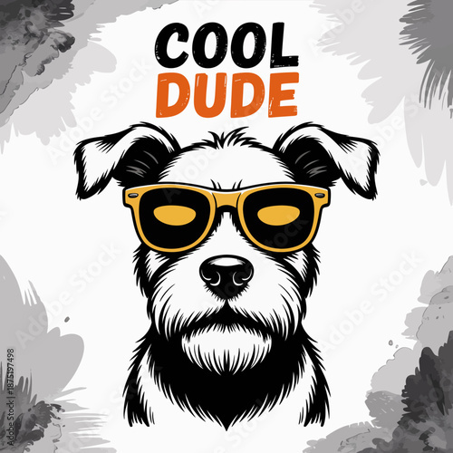 This stylish illustration features a cool dog wearing sunglasses. The artistic design showcases a confident dog with a unique personality, perfect for various applications and themes.