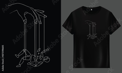 Hand Puppeteer Controlling Broken Doll Line Art - full Customizable design