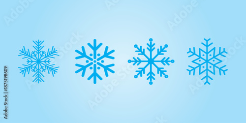 Blue Snowflake Icons Vector Set – Winter Snow Symbols Collection