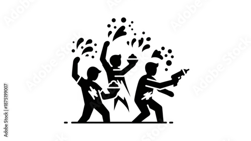 People celebrating with water guns and buckets colorful festival fun vector illustration for holiday events