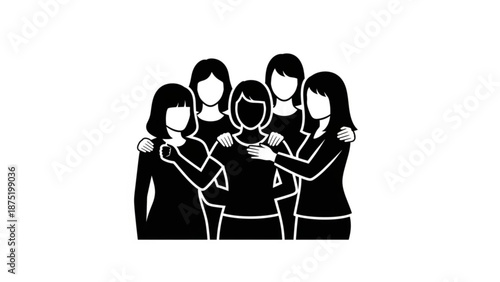 Group of five women diverse friends or colleagues vector illustration for unity and teamwork concepts isolated on