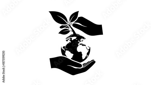 Hands holding planet earth with seedling symbol of growth and environmental care isolated on white background
