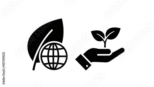 Eco friendly concept icons hand holding sprout and leaf with globe vector illustration for sustainability and nat