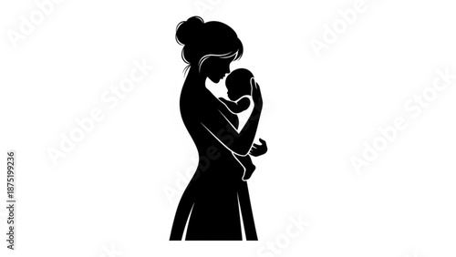 Mother holding baby silhouette tender family love symbol isolated on white background vector illustration