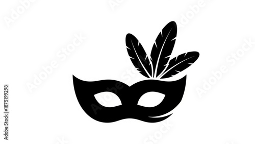 Black masquerade mask with feathers simple vector icon for carnival and party events isolated on white
