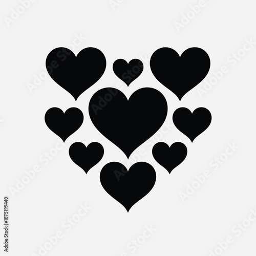 a cluster of black hearts on a white background