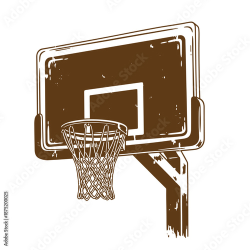 Drawing Vintage Brown basketball hoop with net and backboard in distressed style  sports equipment for outdoor games