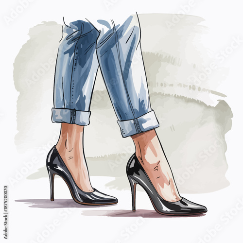 A chic illustration displaying a person wearing elegant high-heeled shoes, emphasizing fashion, style, and the grace associated with modern attire.