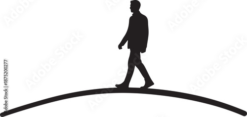 Silhouette of a man walking on a curved line