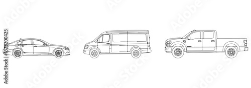 Professional Architectural Side View Vehicles CAD Blocks - Car Van and Truck Elevation Style Collection for Technical Drafting