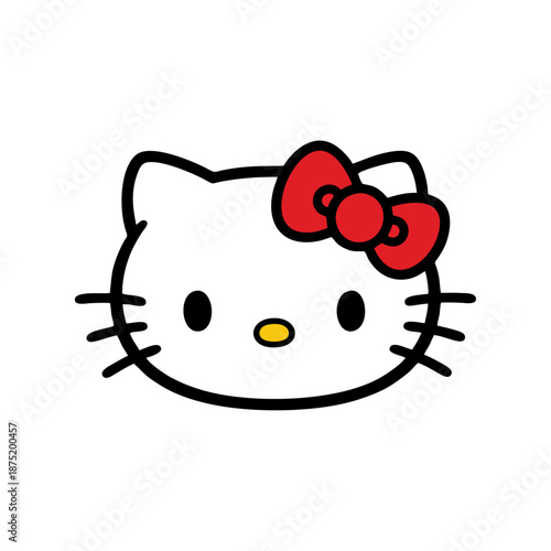 Cute Kitty Face Illustration with Red Bow – Kawaii Cat Head Cartoon Icon for Kids, Stickers, Nursery Decor, Fashion, Aesthetic & Cute Animal Design, Cute Valentine Kitty PNG, Transparent Kawai Cat