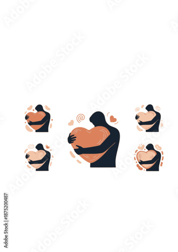 Sensory Tactile Silhouette, Person Hugging Large Puffy Heart, Emotional Wellness and Mental Health Support, Soft Connection Concept Vector Graphic