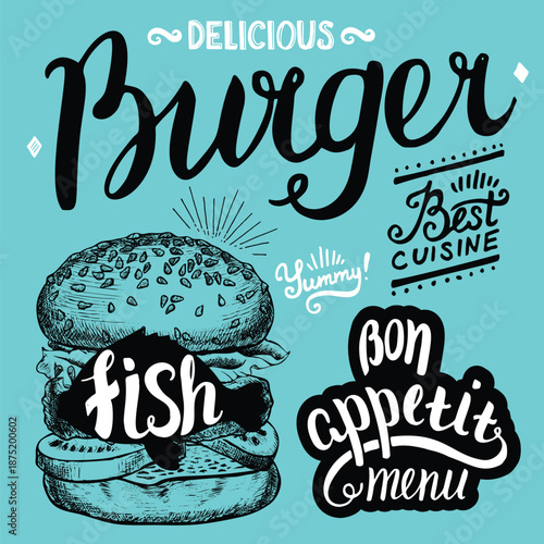 Burger food element for restaurant and cafe.