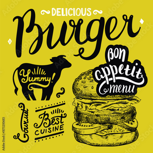 Burger food element for restaurant and cafe.