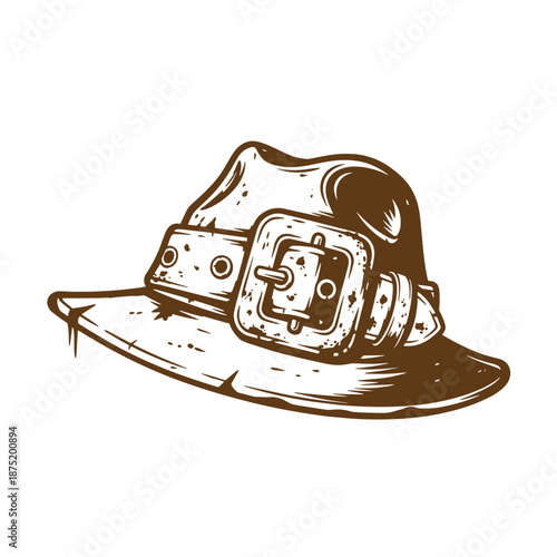 Drawing Vintage Brown cowboy hat with leather belt and buckle on white background  rustic western headwear