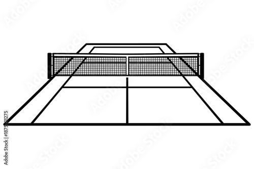 Illustration of a tennis court with a net, representing sports and outdoor recreation