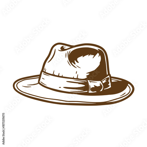 Drawing Vintage Brown fedora hat with wide brim and ribbon band  classic fashion accessory